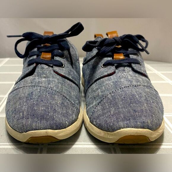 Toms Womens Sz 8 Chambray Del Rey Navy Lace Up Shoes Leather Type Accents - Picture 3 of 10